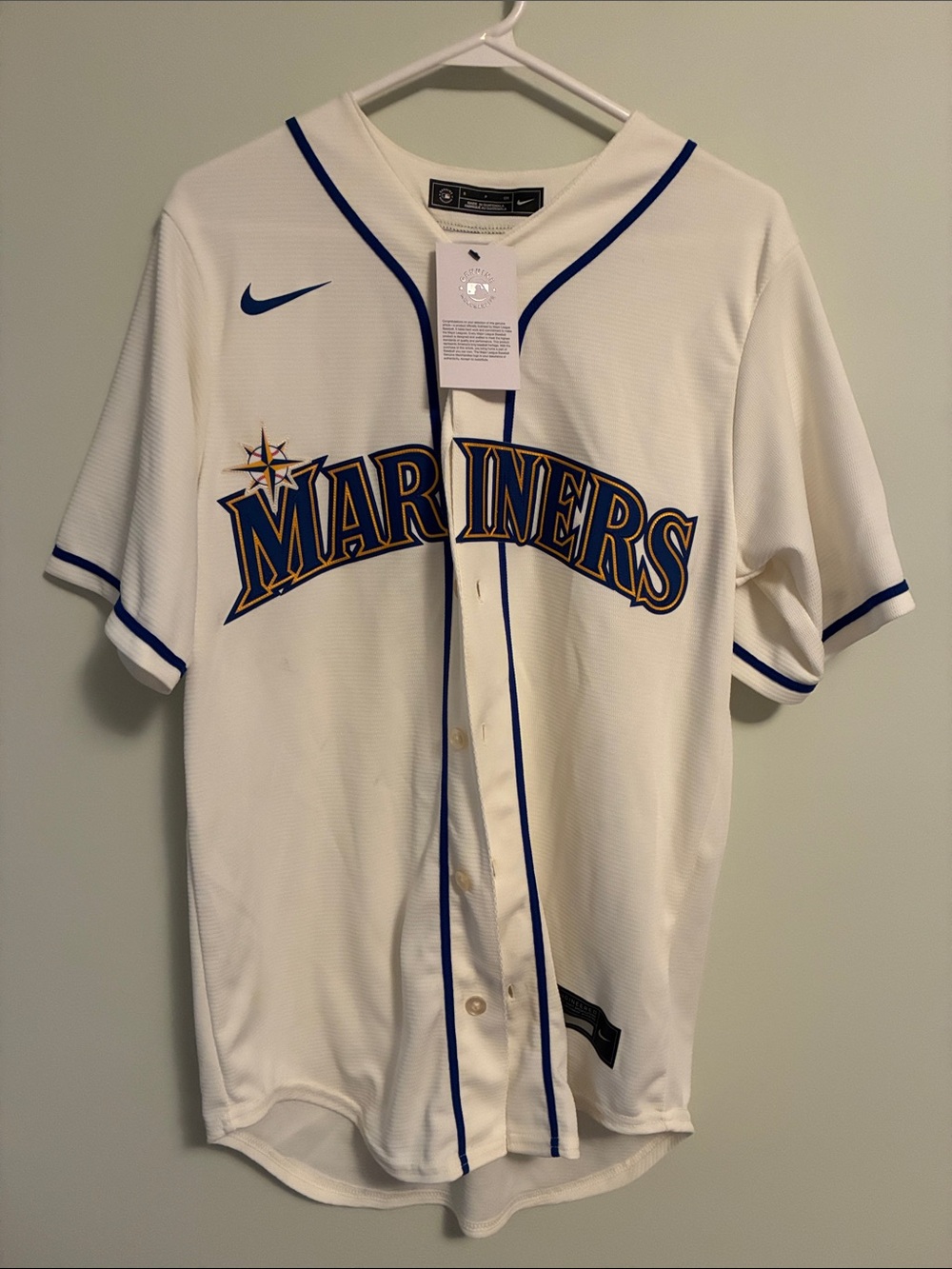 Nike White Mariners Baseball Jersey with Navy Trim